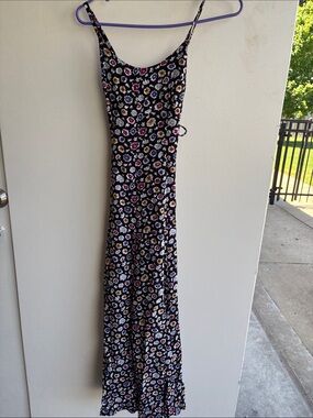 90s Vintage Dianne B Floral Slip Dress in Black with Multicolor Daisies Size 4